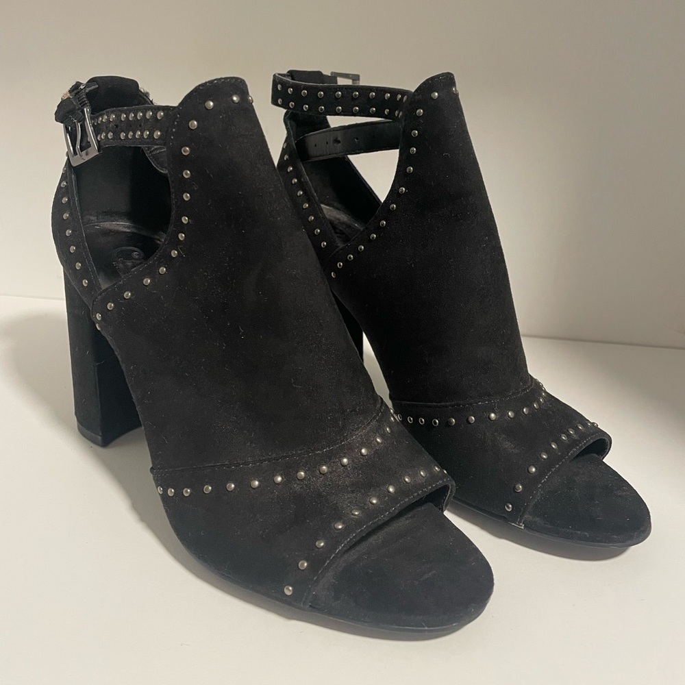 Black Studded Open-Toe Heels